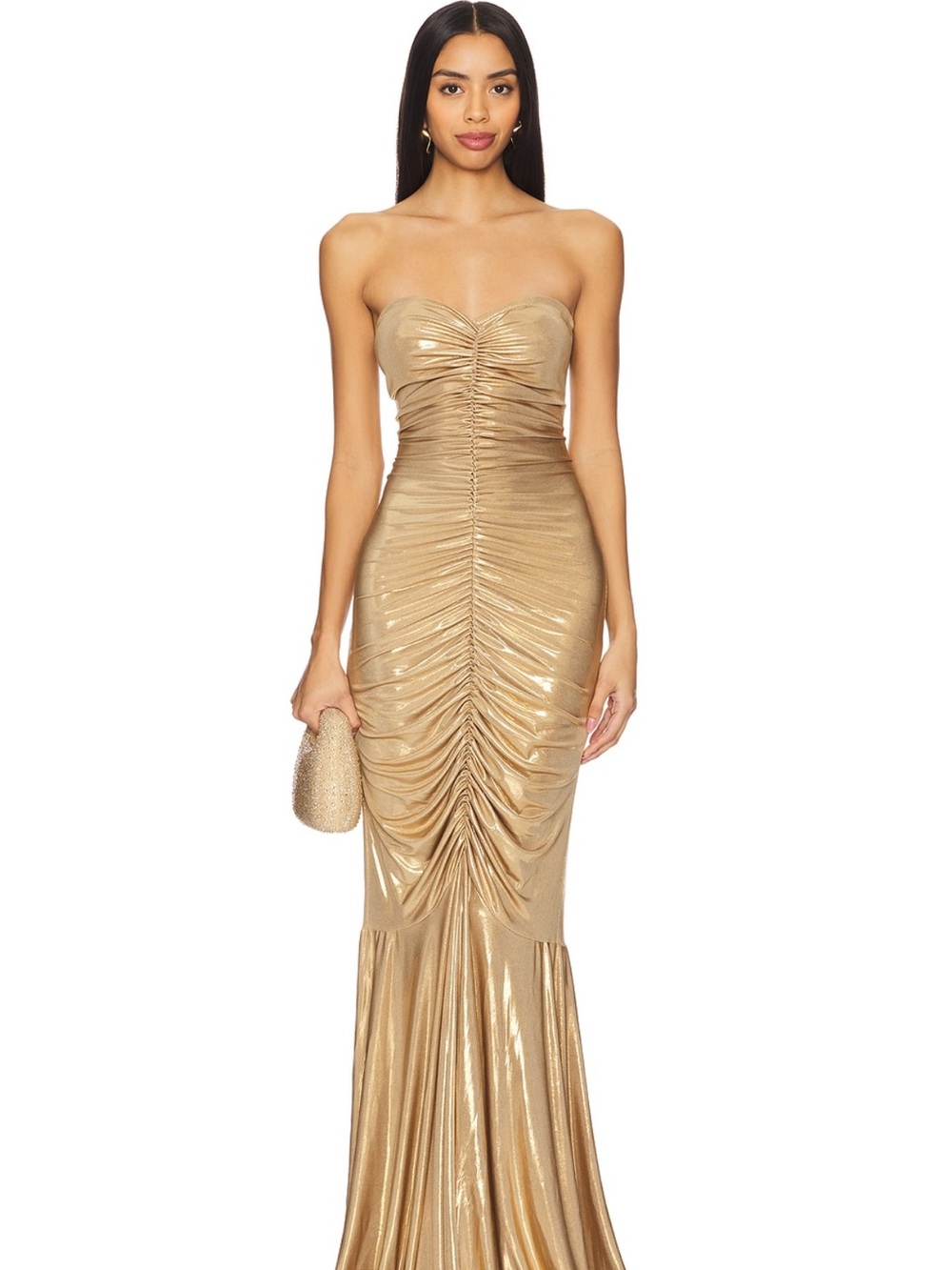 Norma Kamali Metallic Gold Strapless Ruched Mermaid Gown